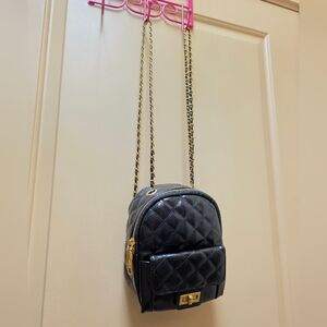 Brand New Quilted Chain Strap Mini Backpack - Black